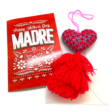 Load image into Gallery viewer, Happy Mother&#39;s Day Card + Handmade Corazoncito Heart Pompom - Madre Gift Set