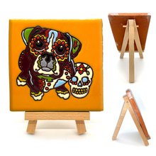 Load image into Gallery viewer, Handmade Clay Tile and Stand - Puppy Con Calavera