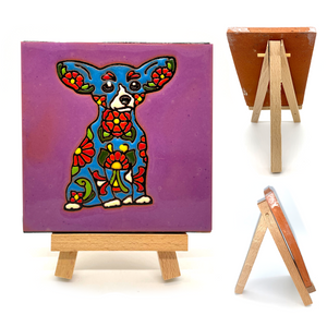 Handmade Clay Tile and Stand - El Puppy Tile Mexico   