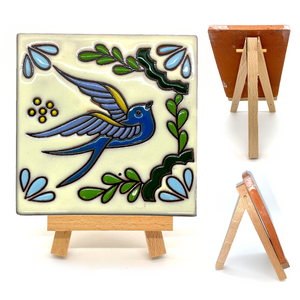 Handmade Clay Tile and Stand - Colibri Hummingbird