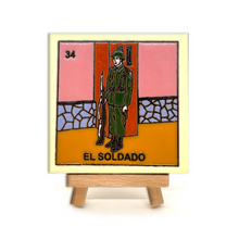 Load image into Gallery viewer, Handmade Clay Square Tile and Stand - Loteria