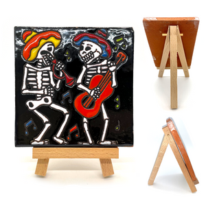 Mexican Handmade Clay Tile and Stand - Dead Man's Party - Musicians - Musicos Tile Mexico