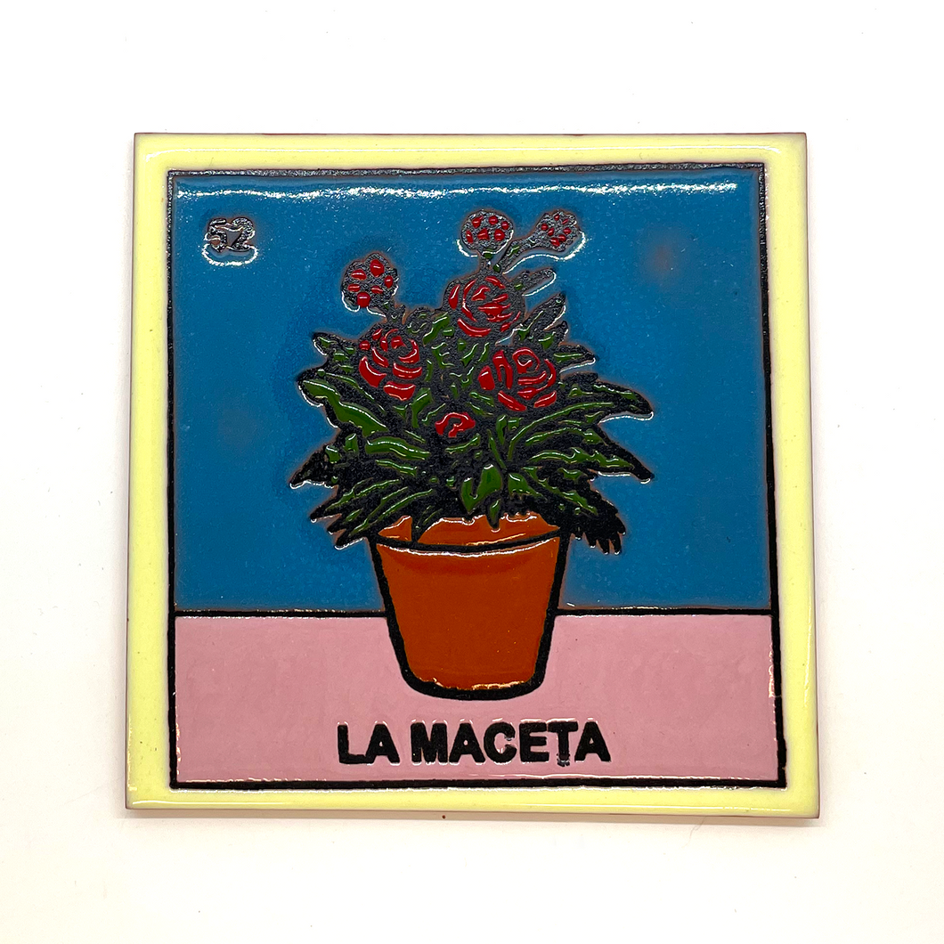 Handmade Clay Square Tile - Loteria 6