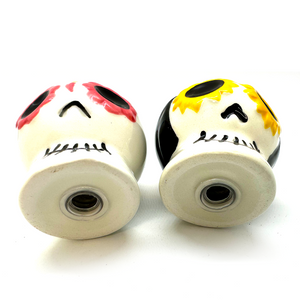 Día de los Muertos - Ceramic Calavera Skulls Salt & Pepper Shakers Set