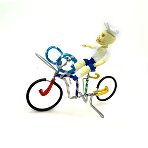 Handmade Mexican Figurine - El Compa Efraim En Bicicleta - Wire Bicycle