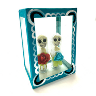 Handmade Window Shadow Box Nicho - See Through Series  - Novias Shadow Boxes Mexico CC Teal  