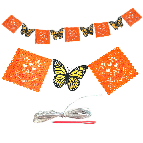 Papel Picado - Quality Felt Sugar Skull Garland with Mariposa Butterfly Holiday Decor Nuevetón   