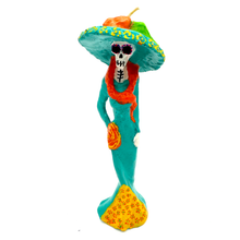 Load image into Gallery viewer, Mexican Handmade Candle - La Catrina Art &amp; Decor Muertolandia.com Teal 3  