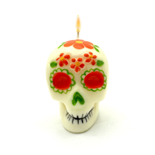 Load image into Gallery viewer, Mexican Handmade Candle - Sugar Skull Calavera Art &amp; Decor Muertolandia.com Orange Daisy  