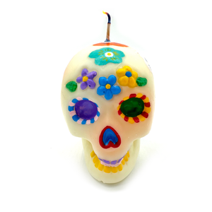 Mexican Handmade Candle - Sugar Skull Calavera Art & Decor Muertolandia.com Sugar White  