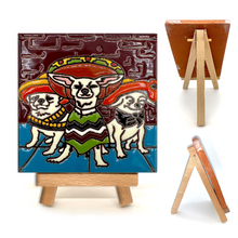 Load image into Gallery viewer, Mexican Handmade Clay Tile and Stand - 3 Perros Dogs Mexicanos Tile Mexico