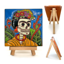 Load image into Gallery viewer, Mexican Handmade Clay Tile and Stand - Frida Calavera Tile Mexico