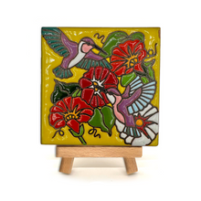 Load image into Gallery viewer, Mexican Handmade Clay Tile and Stand - Colibri Hummingbird Flowers Tile Mexico