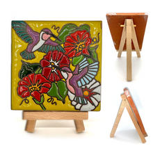 Load image into Gallery viewer, Mexican Handmade Clay Tile and Stand - Colibri Hummingbird Flowers Tile Mexico