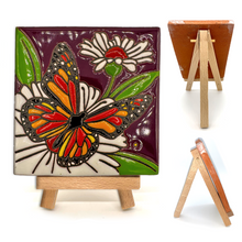 Load image into Gallery viewer, Mexican Handmade Clay Tile and Stand - Monarch Butterfly Mariposa Tile Mexico