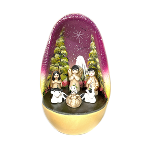 Mexican Handmade Nativity Natividad Scene - Huevo Birth Egg Nacimiento Art & Decor Muertolandia.com Purple Christmas