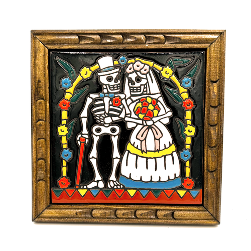 Mexican Handmade Jumbo Framed Tile Wall Art Piece - Los Novios Art & Decor Mexico