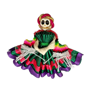 Handmade Mexican Folklorico Corn Husk Catrina Magnets Art & Decor Mexico Andalucía - Green