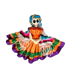 Handmade Mexican Folklorico Corn Husk Catrina Magnets Art & Decor Mexico Andalucía - Orange