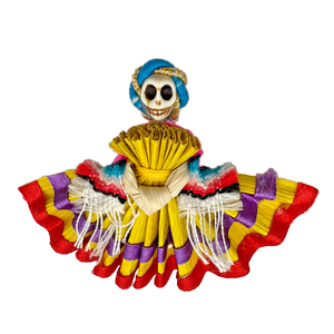 Handmade Mexican Folklorico Corn Husk Catrina Magnets Art & Decor Mexico Andalucía - Yellow