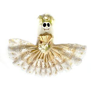 Handmade Mexican Folklorico Corn Husk Catrina Magnets Art & Decor Mexico Novia - White Dress