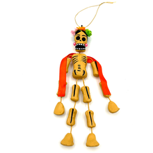 Load image into Gallery viewer, Handmade Mexican Barro Ornament - Calaca Frida Art &amp; Decor Mexico CC Orange Shall