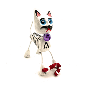 Handmade Mexican Pets - Christmas Navidad Cats Art & Decor Muertolandia.com Cat With Candy Cane