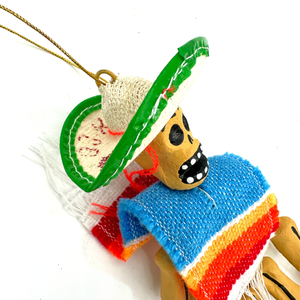 Handmade Mexican Barro Ornament – Calaca Mariachi with Serape Art & Decor Mexico CC