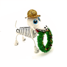 Load image into Gallery viewer, Handmade Mexican Pets - Christmas Navidad Dogs Art &amp; Decor Muertolandia.com Dog With Wreath