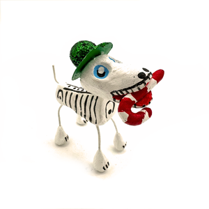 Handmade Mexican Pets - Christmas Navidad Dogs Art & Decor Muertolandia.com Dog With Candy Cane