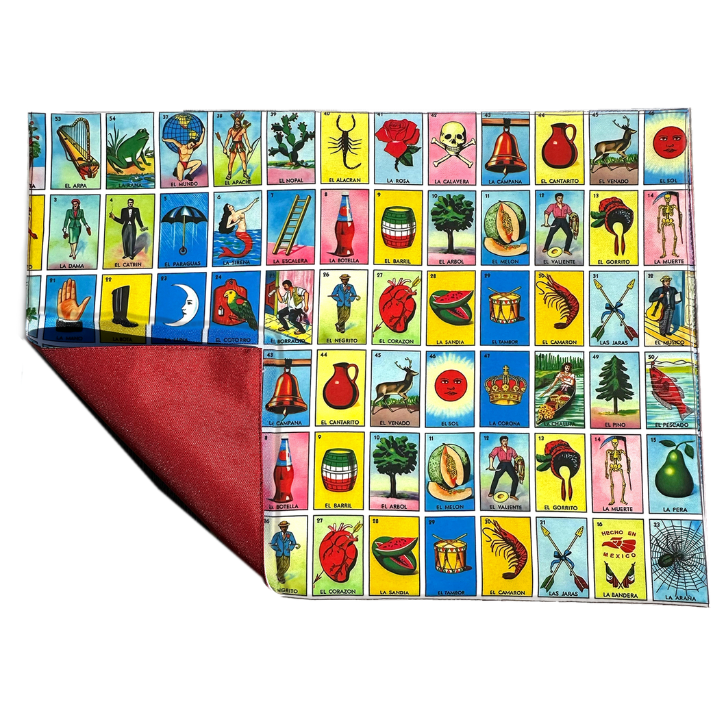 Mexican Lotería Card Design Placemats (4 Piece Fabric Set) Home & Kitchen Muertolandia.com