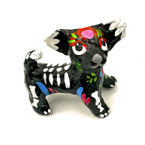 Mexican Handmade Paper Maché - Cute Puppy Calavera Dog Art & Decor Muertolandia.com