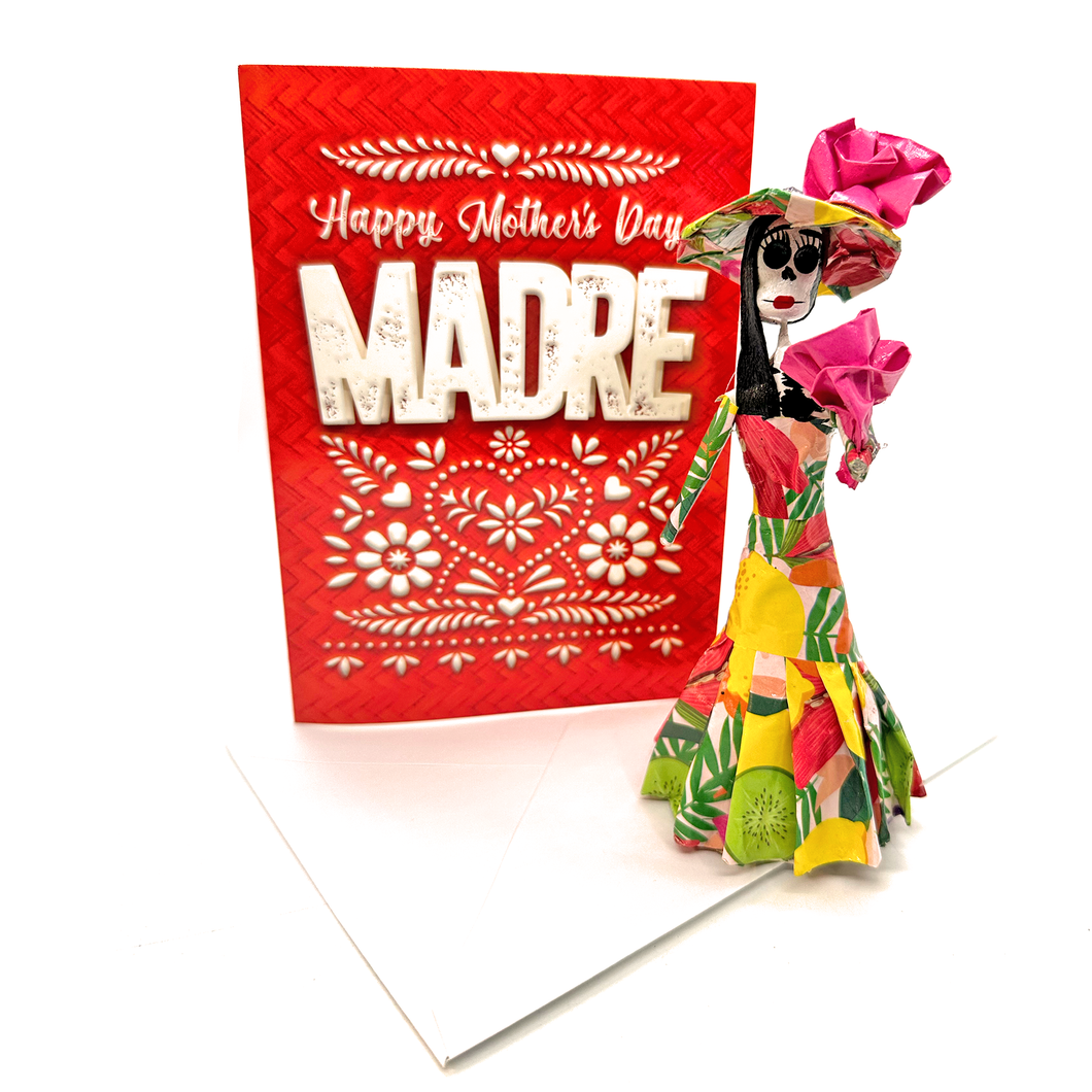 MOTHER'S DAY FREE GIFT - Happy Mother's Day Card + Handmade Mini Catrina Greeting Cards Muertolandia.com Card + Catrina 007