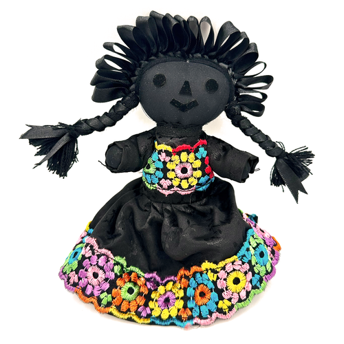 Handmade Otomi Lele Doll / Viuda Plush Muertolandia.com All Black Face
