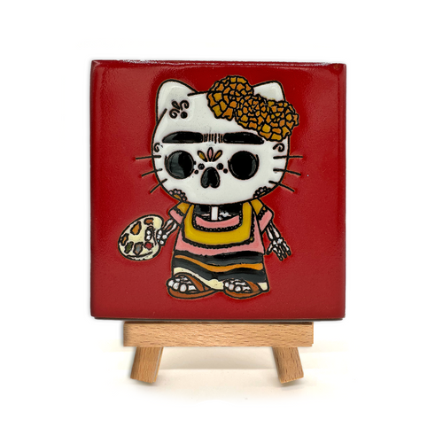 Mexican Handmade Clay Tile and Stand - Hello Kitty Tile Mexico