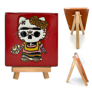 Mexican Handmade Clay Tile and Stand - Hello Kitty Tile Mexico