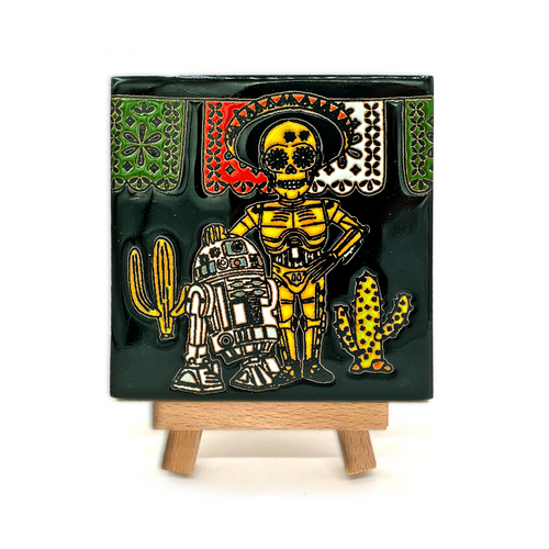 Handmade Clay Tile & Stand – Día de Muertos Star Wars Tile Mexico