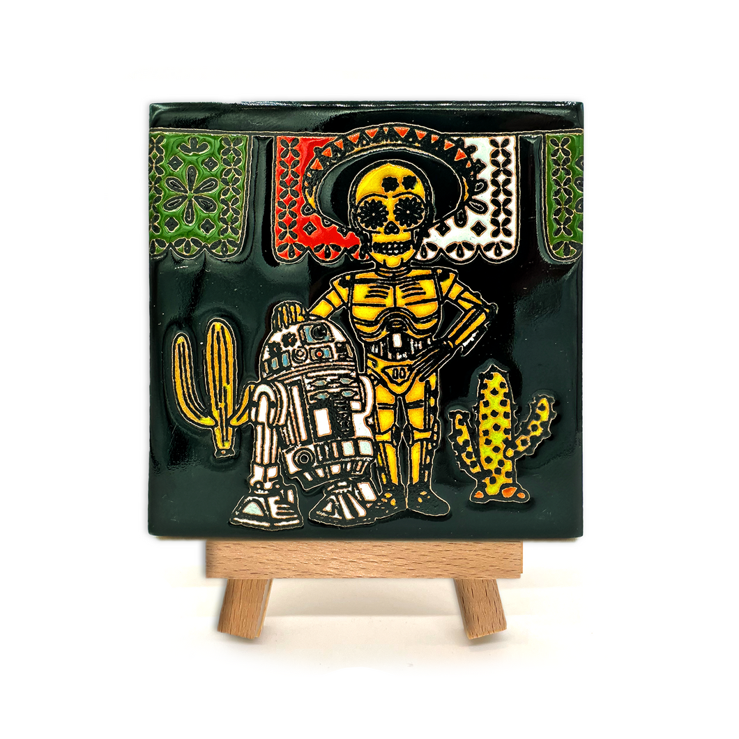Handmade Clay Tile & Stand – Día de Muertos Star Wars Tile Mexico