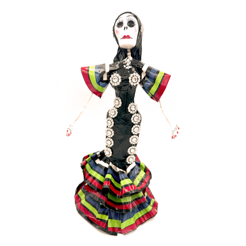 Mexican Handmade Paper Maché – Catrina Hijas de Jalisco – Tricolor de Mayra Art & Decor Muertolandia.com