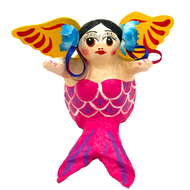 Handmade Paper Maché - Guardian Sirena Angel Art & Decor Muertolandia.com Pink Body / Blue Ear