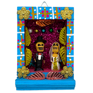 Handmade Shadow Box Nicho - Novio y Novia (Los Novios) Shadow Boxes Mexico CC Blue Wood Box  
