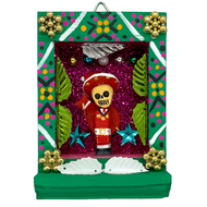Handmade Shadow Box Nicho - Santa Claus Shadow Boxes Mexico CC Green Wood Box  