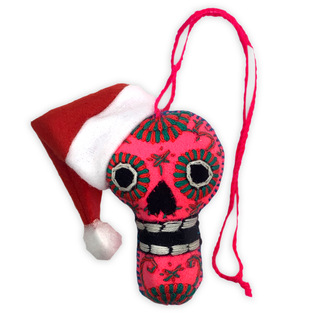 Handmade Plush Skull (Calavera) with Santa Hat