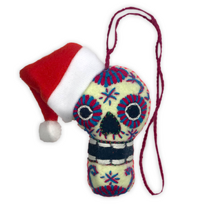 Handmade Plush Skull (Calavera) with Santa Hat