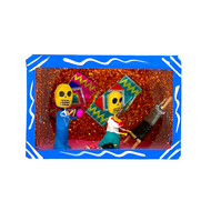 Handmade Window Shadow Box Nicho - Amigos Weaving / Telares Shadow Boxes Mexico CC Blue Wood Box  