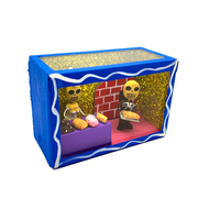 Handmade Window Shadow Box Nicho - Panaderia Shadow Boxes Mexico CC Blue Wood Box - Sra. Panadera / Man Customer  