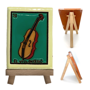Handmade Clay Loteria Tile and Stand