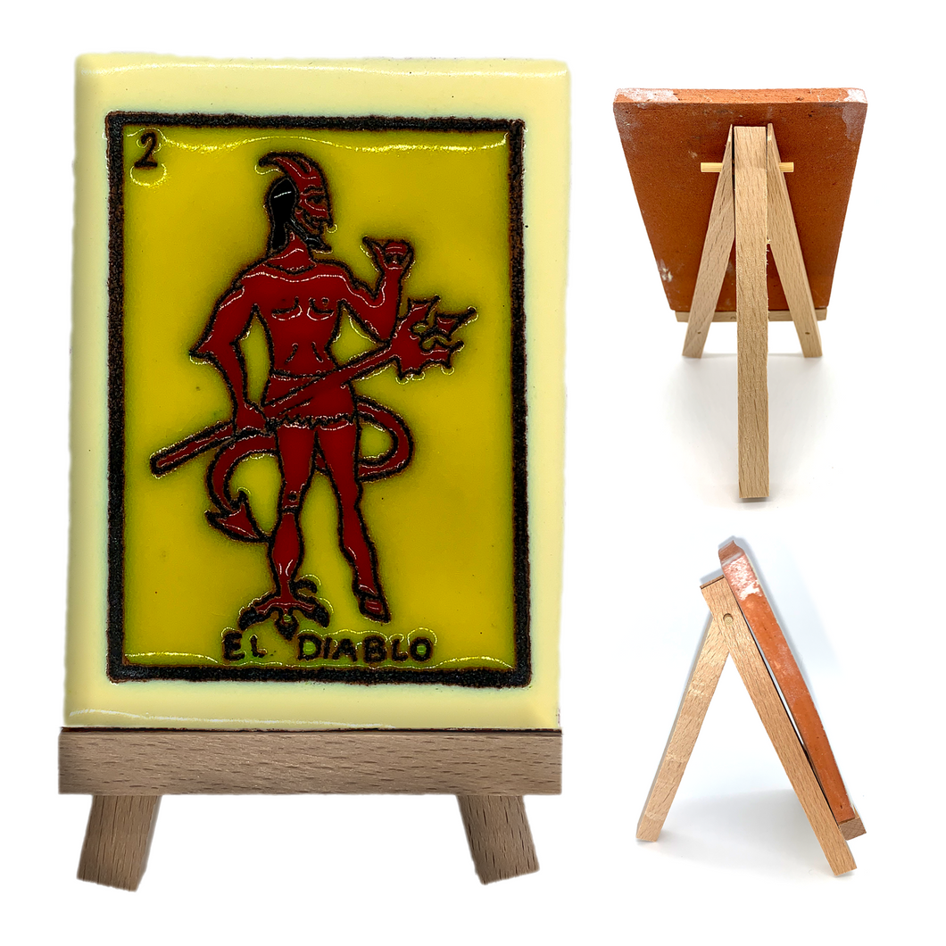 Mexican Handmade Clay Loteria Tile and Stand Tile Mexico No. 2 