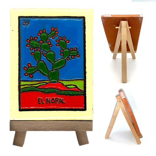 Mexican Handmade Clay Loteria Tile and Stand
