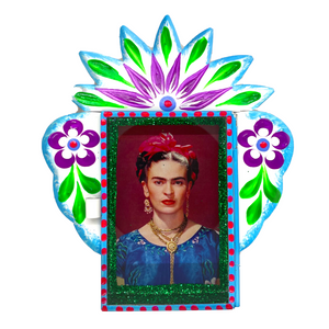 Frida Tin Nicho With Glass Door Art & Decor Mexico Frida Tin 4  